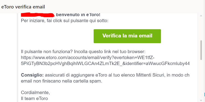 etoro verifica mail