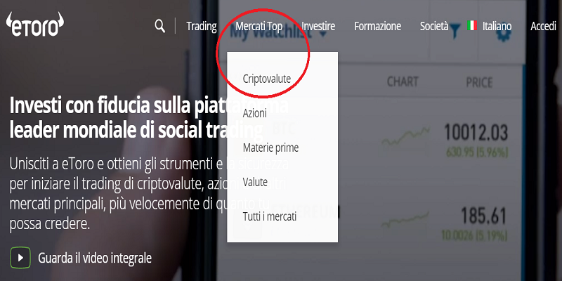 trading etoro criptovalute