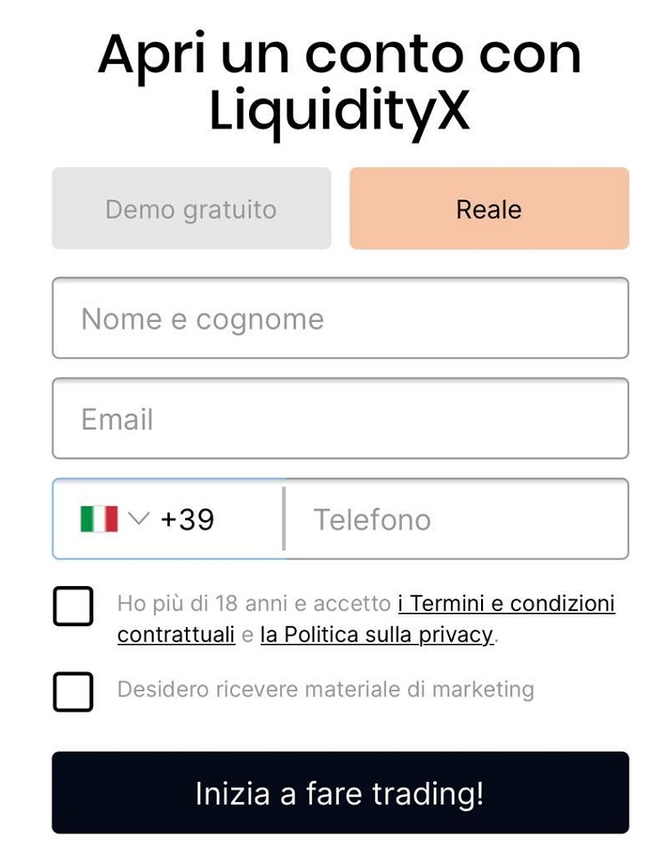 Come registrarsi su Liquidityx